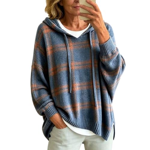 Plaid Sweaters for Women Oversized Knit Long Sleeve Casual Hooded Pullover - image 1