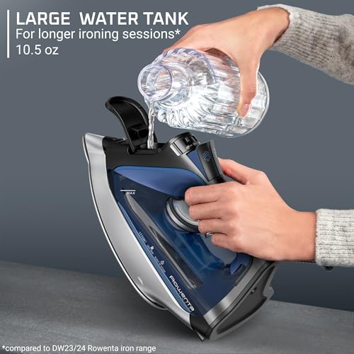 Rowenta DW8350 1775 Watts Ultimate Plus Steam Iron - Vertical 430 Hole Sole Plate, Auto-off, Black & Blue 12x6