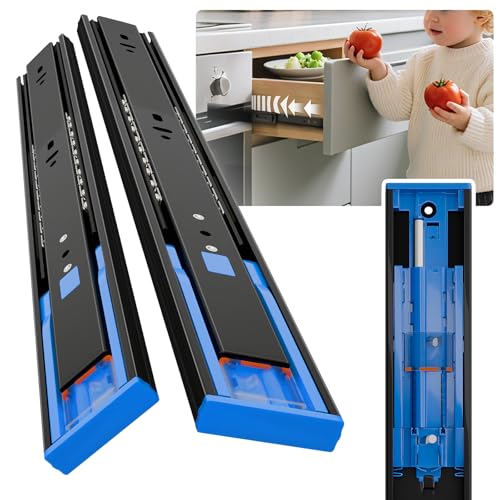 BAIDICE Push to Open Soft Close Drawer Slides 1 Pair 10 12 14 16 18 20 22 24 Inch 100 LB Load Capacity Side Mount Full Extension Cabinet Runner Ball Bearing Kitchen Dresser Glide（Black, 10inch）