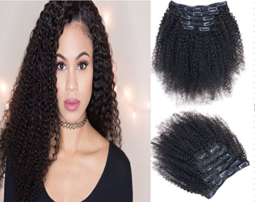 Afro Kinky Curly Clip in Human Remy Hair Extensions Brazilian Curly Clips Hair Extensions 3C 4A 10A Virgin Thick Natural Black Color Clip on For Black Women 18inch