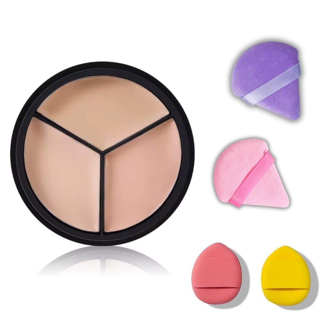 3 Colour Concealer Palette with 4 Makeup Puffs, Full Coverage Cream Formula, for Dark Circles and Blemishes, All Skin Tones-image-29