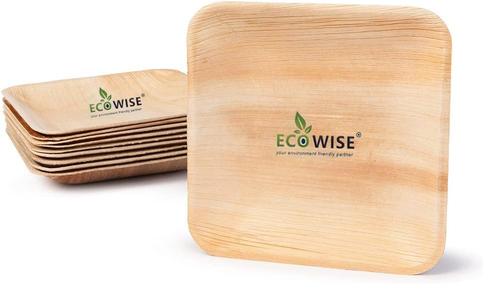 Disposable Palm Leaf Plates - 50 Pack, Square Biodegradable Plates - 8 inch/ 20 cm, Natural Palm Leaf Tableware for Hot & Cold Food Perfect for Picnics BBQ and Outdoor Parties