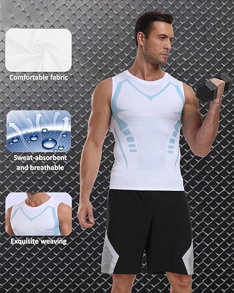 Vitaboost Gilet de compression à manches courtes pour homme – T-shirt d'entraînement Cool Dry pour salle de sport et course à pied, vêtements de sport évacuant l'humidité