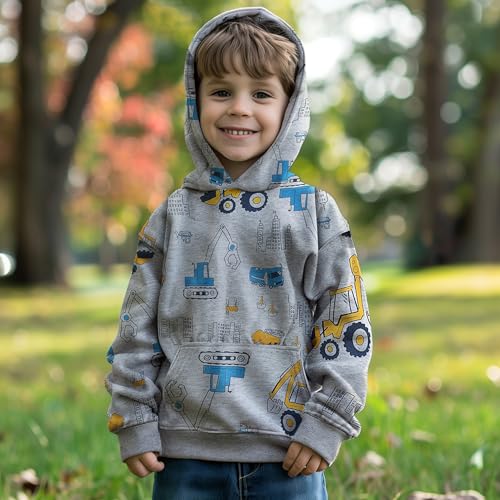 Baby Boys Hoodies for Kids Sweatshirt Excavator Pullover with Pocket Toddler Hooded Shirts Truck Warm Sweater Size 2-7T2