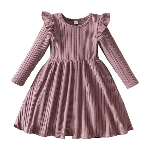 Vestidos de punto para niñas de manga larga Genérico con diseño acanalado