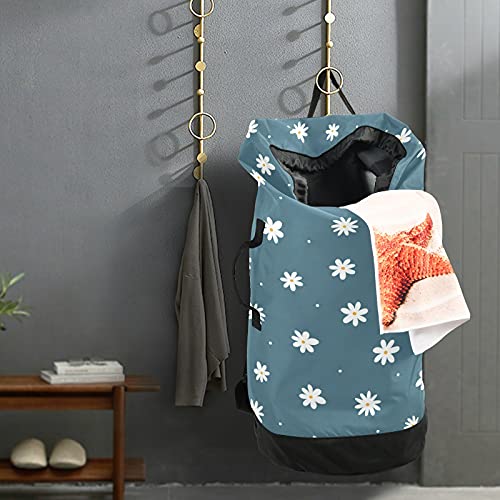 Flower Cute Laundry Bag Backpack With Shoulder Straps Daisy Dirty Clothes Organizer Extra Large Heavy Duty For Camp College Dorm Room Essentials For Girls #TOP4
