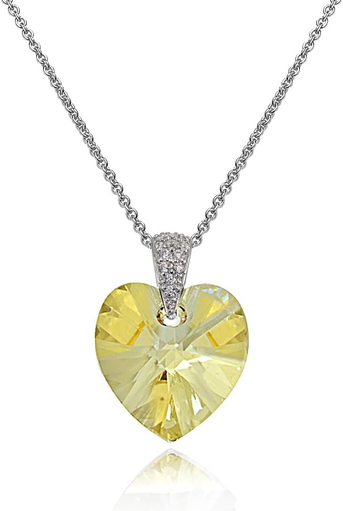 B. BRILLIANT Valentines Day Gifts Jewelry for Her Sterling Silver Colored European Crystal & CZ Accents Heart Pendant Necklace for Women Bridesmaids
