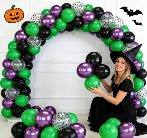 Image of Green and Purple Balloons, 70pcs Light Green Purple Black Balloons with Confetti for Birthday Party Supply