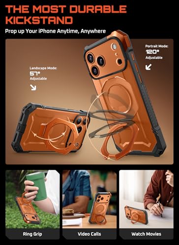 Image of SUPCASE for iPhone 17 Pro Case with Stand & Camera Control Button, Coral | Compatible with MagSafe, Military-Grade Drop Protection, Anti-Slip Grip, Heavy Duty Magnetic Phone Case, Unicorn Beetle Grip