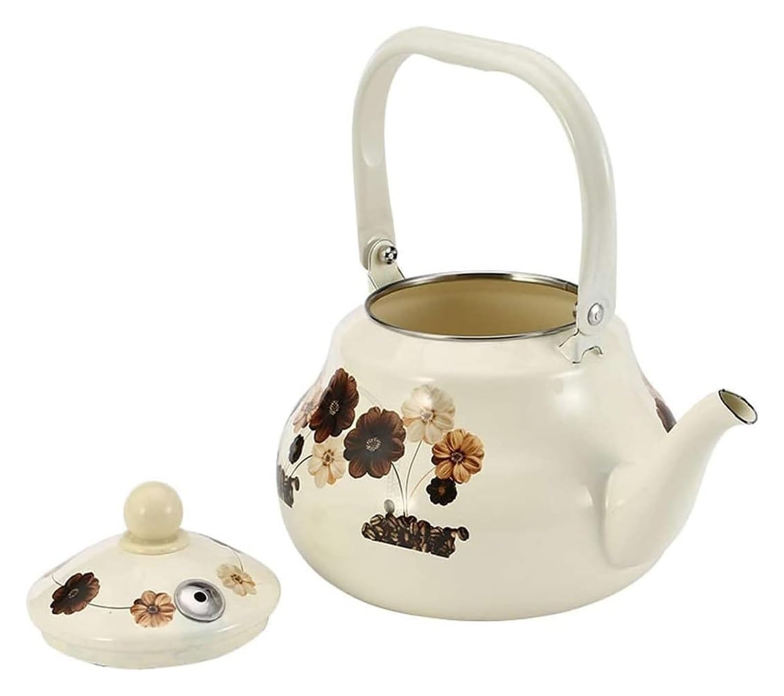 Czajnik-czajnik emaliowany 1,5 l, indukcyjny, lekki, wrzący dzbanek do herbaty, wylewka tradycyjna/retro do kuchenki gazowej z płytą grzejną lub kuchenką