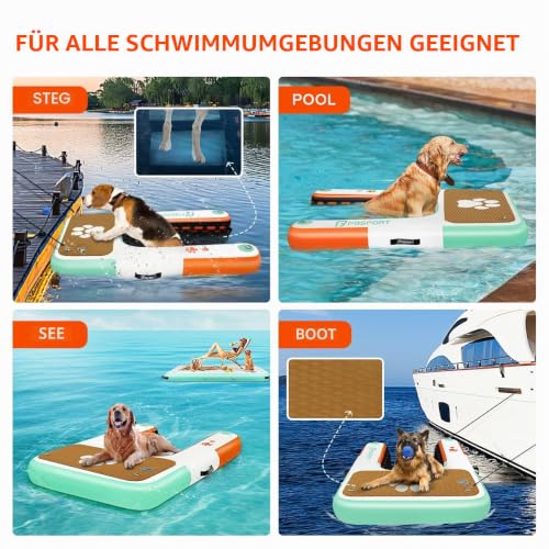 FBSPORT Hunderampe Aufblasbare Hunde Wasserrampe, Hundeboot Rampe Schwimmende Dock Leiter für Pool, Boot, Seen, rutschfeste Eva-Schwimmleiter für Hunde bis zu 100 kg