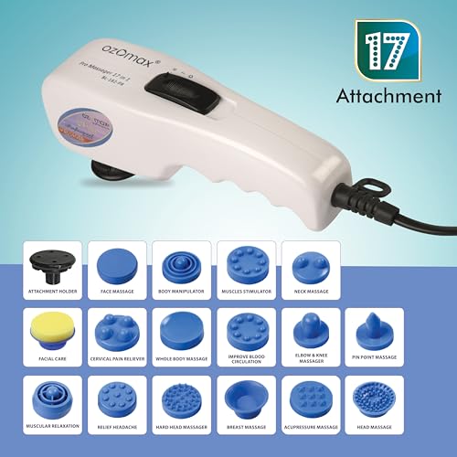 Image of OZOMAX PRO Massage Apparatus With 17 Interchangeable Attachments | Professional Body Massage Therapy, Deep Tissue Massage, Relaxation & Pain Relief, Improves Circulation, Home Use Self-Care
