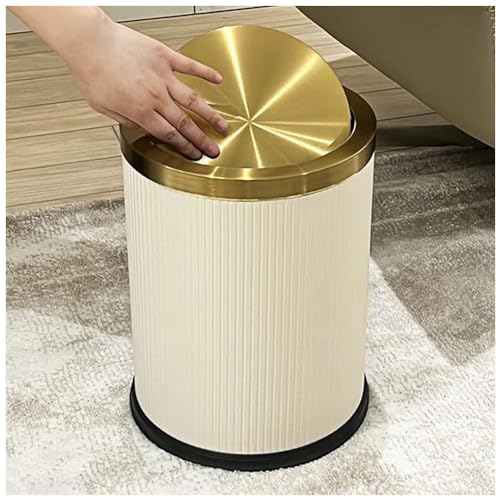 Image of 4 Gallon Bathroom Trash Can with Swing Lid, Large Gold White Garbage Can, Fancy, Big Leather Waste Basket, for Girls Bedroom Kitchen Powder Room (15L White)