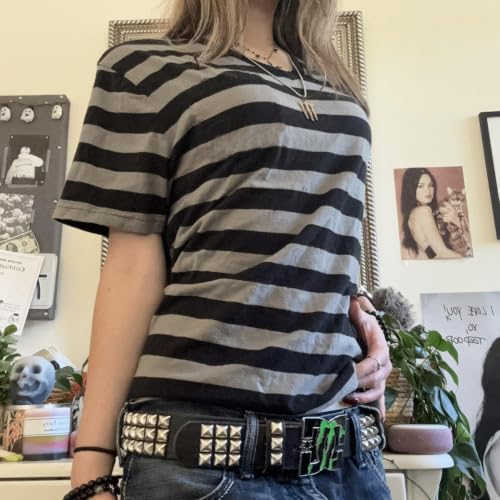 Image of Cute Striped Graphic Tees for Women Y2k Short Sleeve Preppy Teen Crop Tops