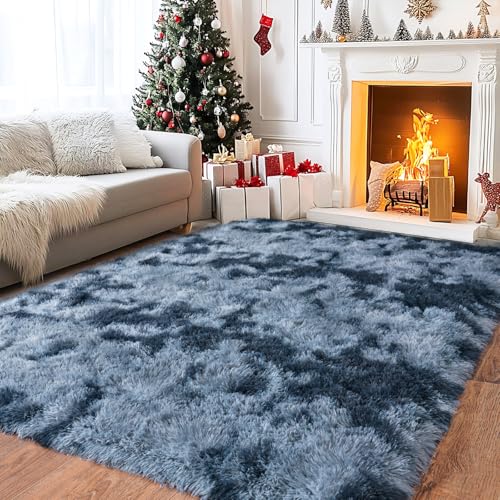Pionblank Large Rug for Living Room 6x9, Modern Shag Area Rug, Blue Grey