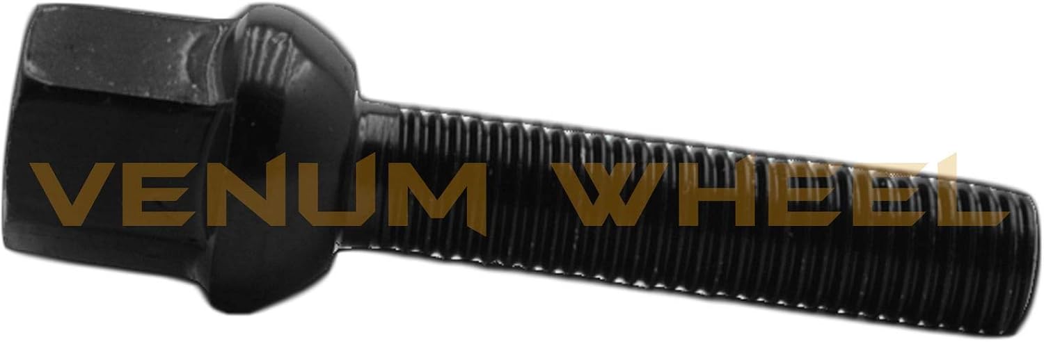 Venum wheel accessories 5 Pc Black Powder Coated M14x1.5 Ball Seat Lug Bolts 60 mm Extended Shank Length Radius Works with Volkswagen Audi Mercedes Benz Porsche Vehicle W/Factory Wheels