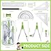 Teling 12 Sets Math Geometry Kit for Students 10 Pcs Compass Geometry Tools Set Includes Rulers Protractor Compass Eraser Pencil Sharpener Lead Refills Pencil (Green)