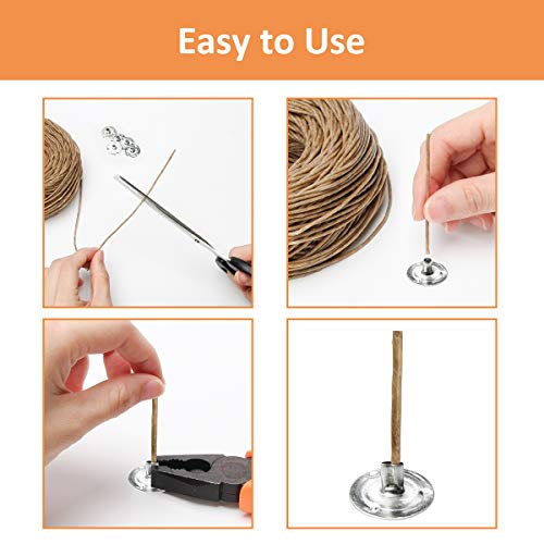 Coitak 200FT Hemp Candle Wick with 200 PCS Metal Tabs, Natural Beeswax Coating for Candle Making, 2mm