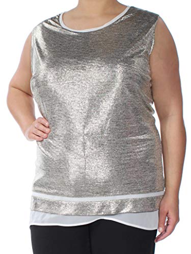 Calvin Klein Womens Plus Sheer Sleeveless Blouse Metallic 2X
