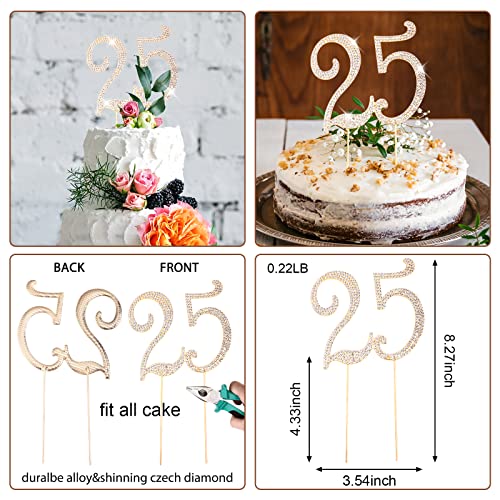 25Th Brithday Background Banner With Diamond 25 Number Cake Topper, Happy Birthday Gold Party Decorations For Boy Girl, 25Th Birthday Anniversary Celebration Photo Booth Backdrop 70 * 43 Inch #TOP4