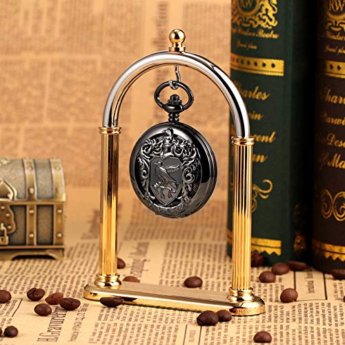 Image of TREEWETO Men's Retro Double Open Skeleton Mechanical Roman Numerals Shield Pocket Watch with Chain for Men Women