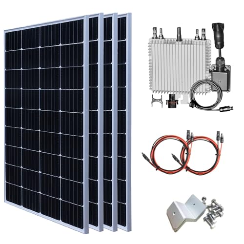 Gasolarxy Balkonkraftwerk 600w Komplettset Steckdose Solaranlage Steckerfertig 4 Stück 150W Photovoltaik Solarpanel Monokristallin Fotovoltaik Solarmodule 800 watt Mikro Wechselrichter (watts, 600)