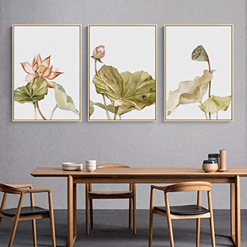 Toile Peinture Lotus et Carpe Mur Art Style Panda Bambou sans Cadre 50x70cm Lot de 3 Triptyque Noir et Blanc