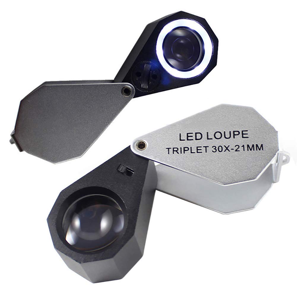6 LED-Leuchten 30-Fach beleuchtete Juwelierlupe, Faltbare Schmucklupe, helles LED-Licht für Edelsteine, Schmuck, Münzen, Briefmarken