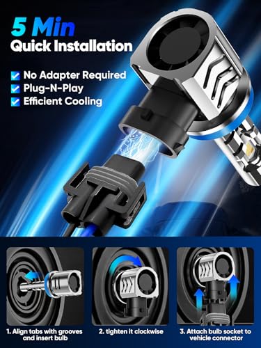 Image of rimthin H11 9005 Light Bulbs Combo, Super Bright H9 H8 HB3 Fog Lights with Fan, 6000K Cool White, Plug and Play, IP67 Waterproof, Pack of 4