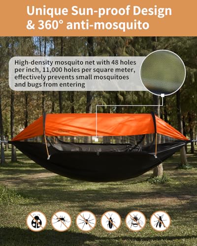 Image of Camping Hammock Tent with Mosquito Net and Sunshade, Extra Large for 2 Person, Lightweight Hanging Hammocks Tree Straps, Bivvy Ground Tent for Outside, Hiking, and Travel