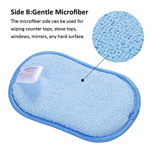 Microfiber Dual Action Kitchen Scrub Sponge, Youyoute 5 Pack Washing Up Cleaner Heavy Duty Scouring Pads Household Cleaning Wash Cloth Reusable Non-Stick Non-Scratch #TOP4
