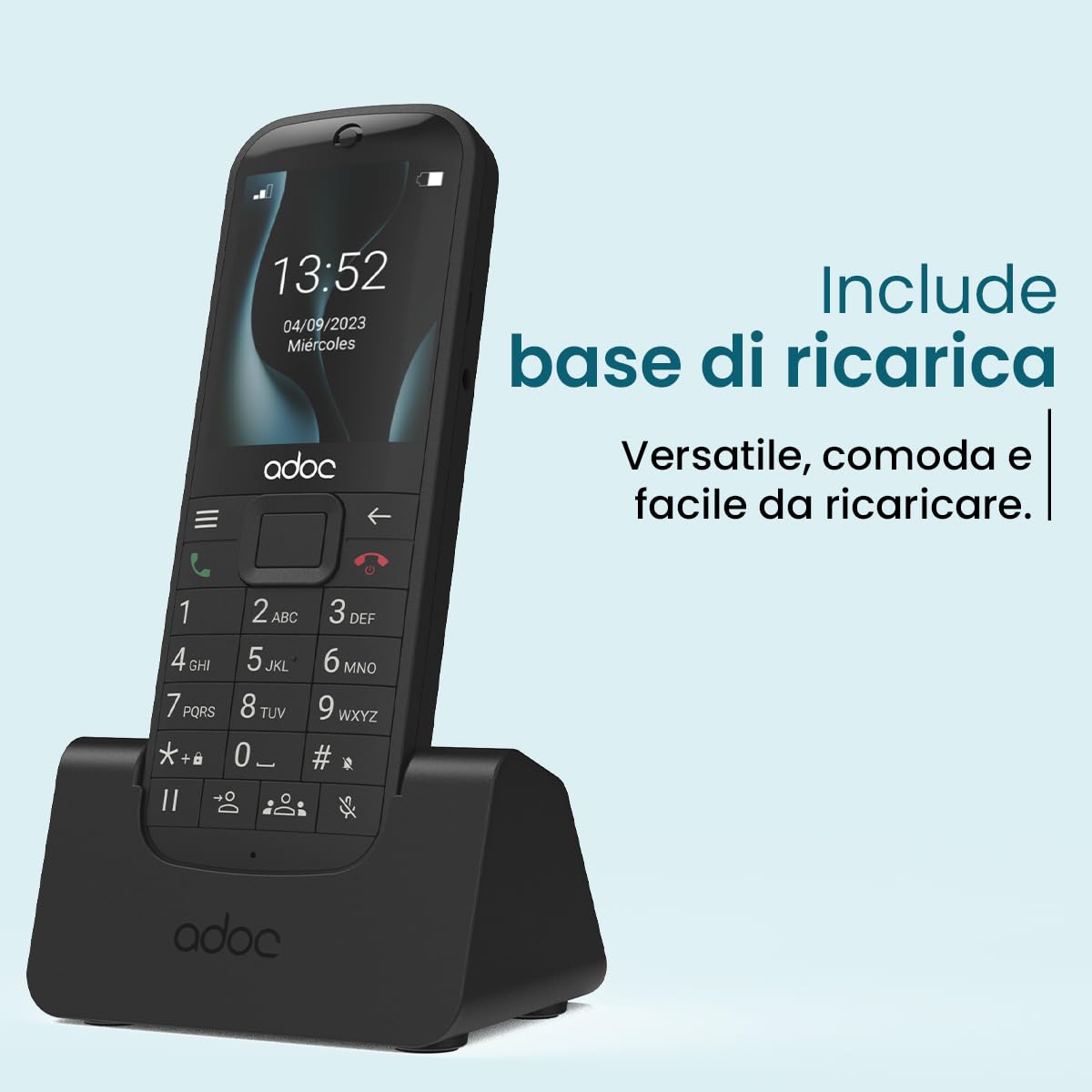 ADOC K6 Telefono cellulare 4G gratuito per anziani con tasti grandi e Android 12. Telefono senza fili con scheda SIM. con HD Voice, Volte, VoWiFi, Bluetooth, Wi-Fi. Apparecchi acustici compatibili