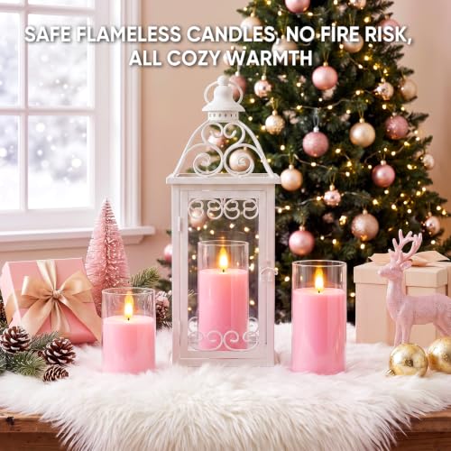 Image of Raycare Battery Operated Flameless Pillar Candles with Remote Timer, Pink