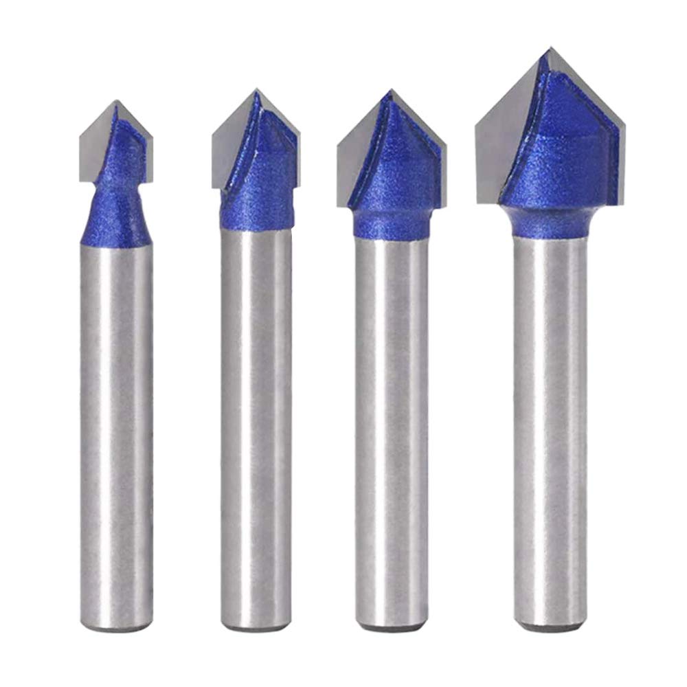 Eyech 4pcs V Groove Router Bit 1/4 Inch Shank Carbide 90 Degree V Cut ...