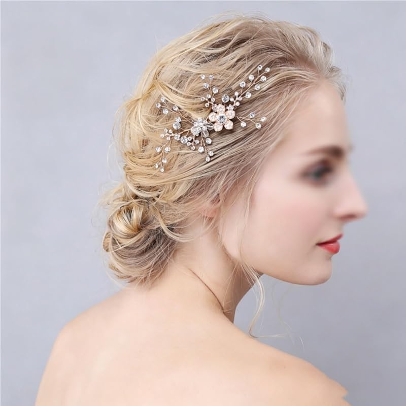 Beaded Crystal Floral Bridal Hair Comb Headpiece image 4