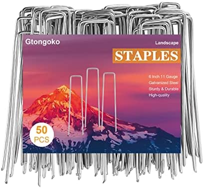 Gtongoko Galvanized Landscape Staples 6 Inch 11 Gauge Anti-Rust Ground Sod Pins Yard Stakes for Weed Barrier Fabric, 50 Pack