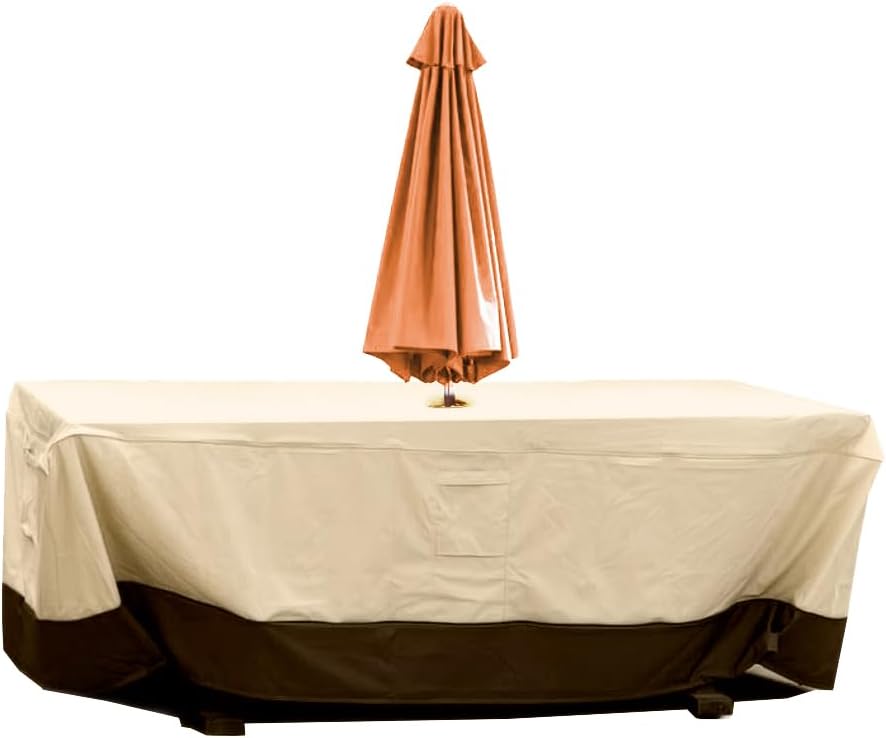 Patio Table Chair Set Cover with Umbrella Hole Water-Resistant Outdoor Furniture Cover Rectangular / Oval Veranda Garden Table Covers (108x82x23in)