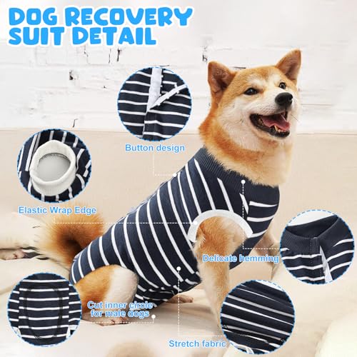 Image of Recovery Suits for Dogs Cats, Dog Surgery Suits Female and Male spay, Breathbale Dog After Surgery Suits, Dog Onesie for Surgery Female Male, Anti Licking Dog Surgical Suits (Blue White Strip, S)