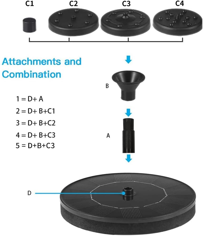 Solar Fountain Suspended Outdoor Pool, 7-inch 10V/2.4W with 6 nozzles, used for bird bath, garden, pond, swimming pool, outdoor vertical floating solar fountain pump