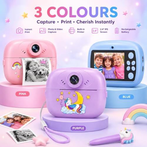 Image of FunPrint Instant Camera for Kids | Ink-Free Thermal Photo Printer with 2.4 inch HD Display, Video Recording, Music, Games & SD Card Support (4 Rolls)