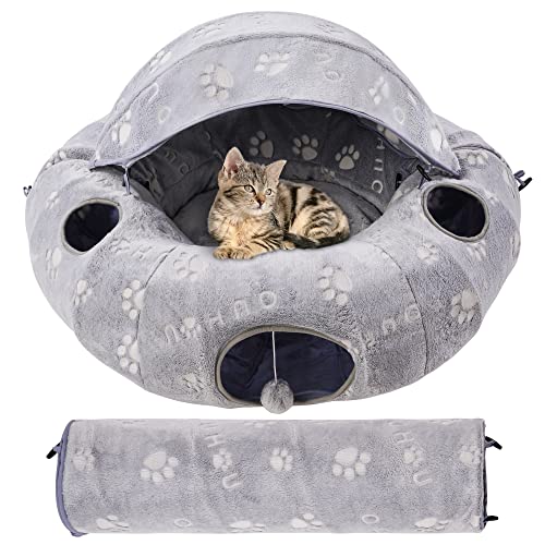 Ouhou Self-Luminous Cat Tunnel Bed For Indoor Cats Four Seasons Available, Plush Nest With Awning, 3 Hanging Balls And Peephole, Interactive Toys For Kitten, Bunny, Puppy, And Small Dogs. #TOP1