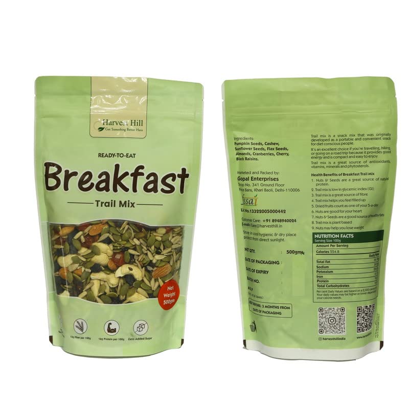 Harvest Hill Premium International Nutty Trail Mix 500g | Dry Fruits Mix | High Protein Snack| Superfood| Loaded with Protein, Vitamins & Minerals | 100% Natural