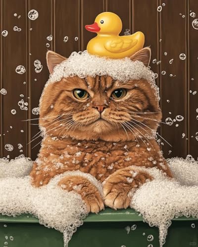 Point de croix chat prenant un bain Rqwybcaxn kit broderie perlée 3D 9CT 40x50cm