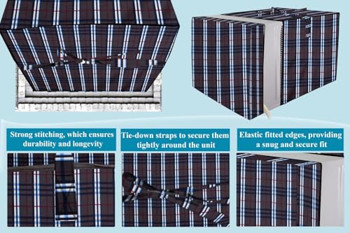 Image of The Furnishing Tree Elastic fit waterproof Polyester window ac cover suitable for Croma 1.5 Ton, Dustproof cover for inner and outer section, In CM: (67.31x66.04x45.72), Checkered Pattern Grey