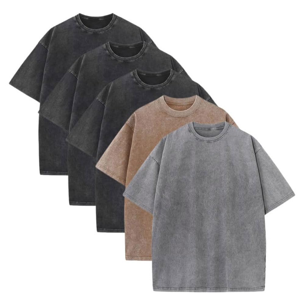Maglietta da uomo oversize da palestra, vestibilità ampia, in cotone pesante, lavaggio acido, vintage, unisex