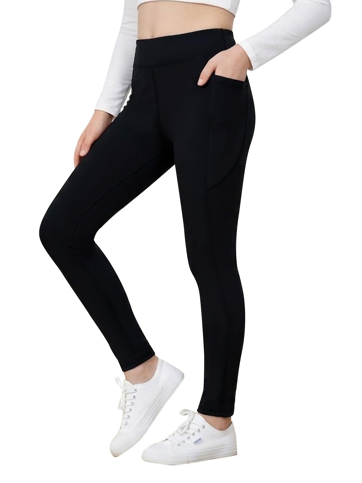 BALAYSIER Sportleggings Mädchen Lang mit Tasche Mädchen Yogahose Lang Elastische Hochtailliert Sporthose Kinder für Gymnastik Yoga Alltag