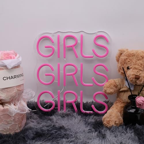 Image of Pink Girls Neon Sign,LED Neon Lights Sign with Dimmer for Beer Bar Home Art Pub Cafe Recreation Room Man Cave Wall Sign Decor Valentine Gifts for Her