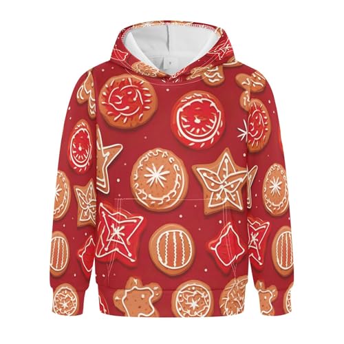 Kids Hoodies Sweaters Christmas Gingerbread Man Hooded Sweatshirts with Big Pockets for Boys Girls B0400415