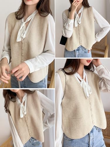 Image of Wowcarbazole Women's Cropped Sweater Vest Sleeveless V Neck Button Down Casual Knit Cardigan Vest Trendy Knitted Tank Tops