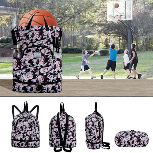Image of Kamo Drawstring Backpack Bag - Sport Swimming Yoga Backpack with Shoe Compartment, Two Water Bottle Holder for Men Women Large String Backpack Athletic Sackpack for Travel